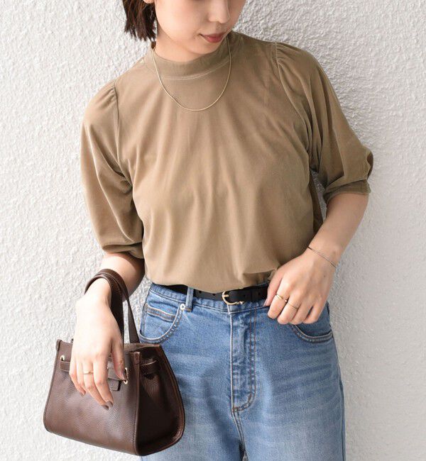 SHIPS Colors 「《予約》SHIPS Colors:〈手洗い可能〉シアー ポリエステル ベロア 5分袖 トップス◆」|Tシャツ・カットソー|ベージュ