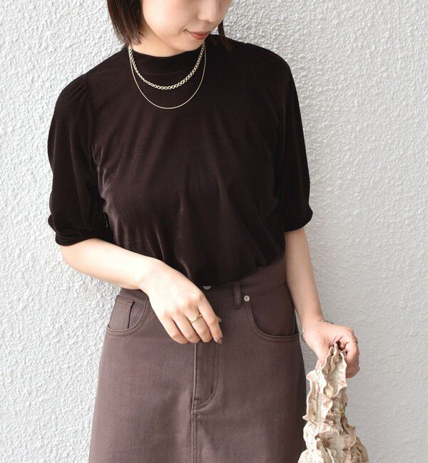 SHIPS Colors 「《予約》SHIPS Colors:〈手洗い可能〉シアー ポリエステル ベロア 5分袖 トップス◆」|Tシャツ・カットソー|