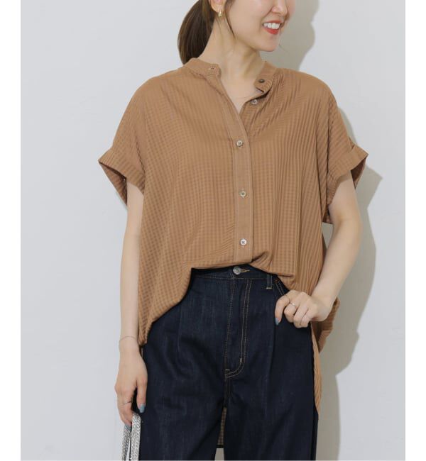 JOURNAL STANDARD relume「《予約》ギンガムドビーフレンチスリーブブラウス」|シャツ・ブラウス|ベージュ