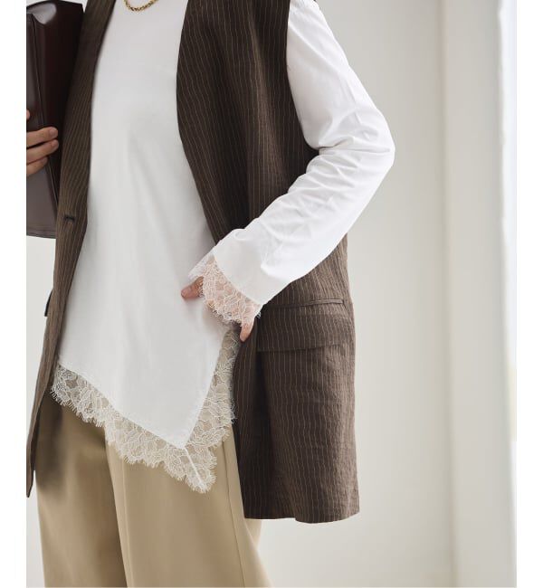 journal standard L'essage「《予約》レースイレヘムロングTシャツ」|Tシャツ・カットソー|ホワイト