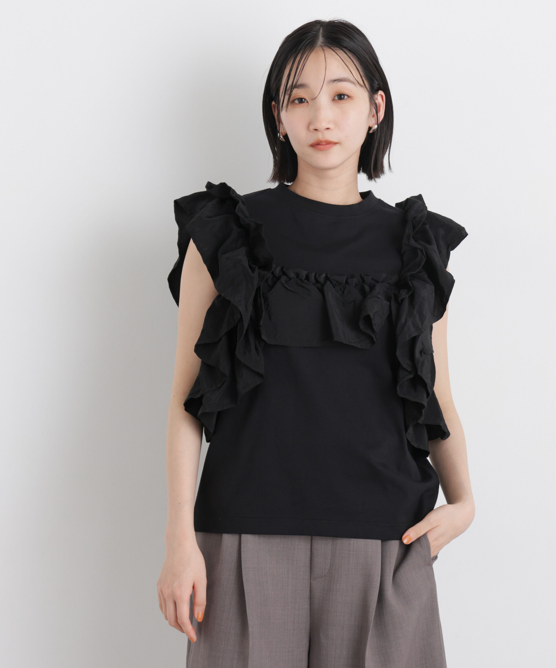 NANO universe「3wayデザインフリルコンビカットトップス」|Tシャツ・カットソー|
