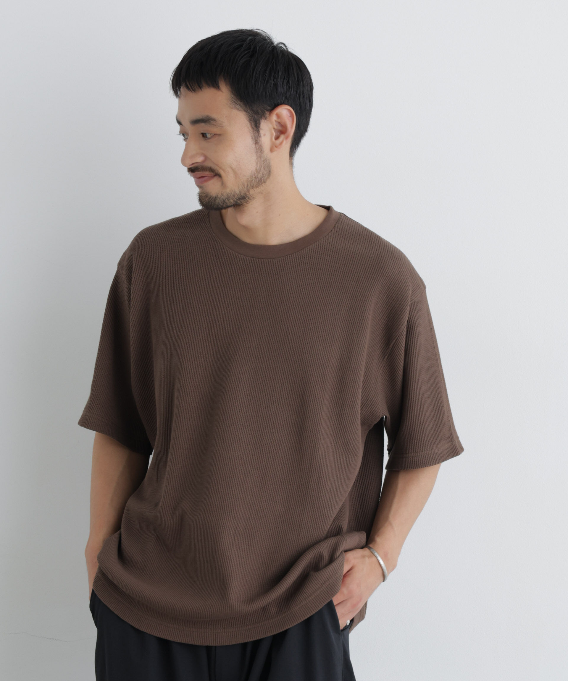 NANO universe「USAコットン&times;COOLMAX(R) ワッフルワイドTシャツ半袖」|Tシャツ・カットソー|ブラウン