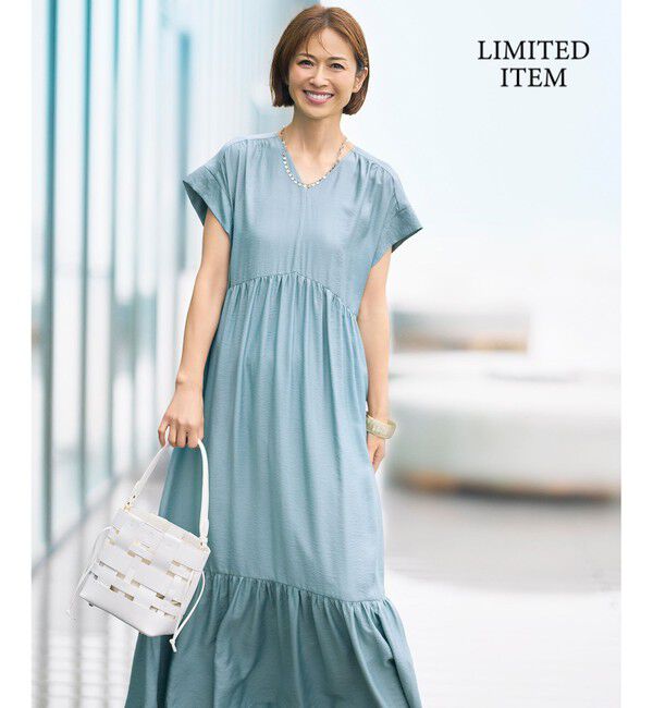 自由区「【WEB限定・大人気素材・新型追加】エアリーツイルティアード ワンピース」|ドレス|サックス