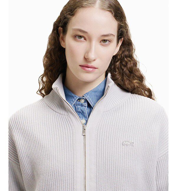 LACOSTE「ジップアップローゲージニットブルゾン」|カーディガン|
