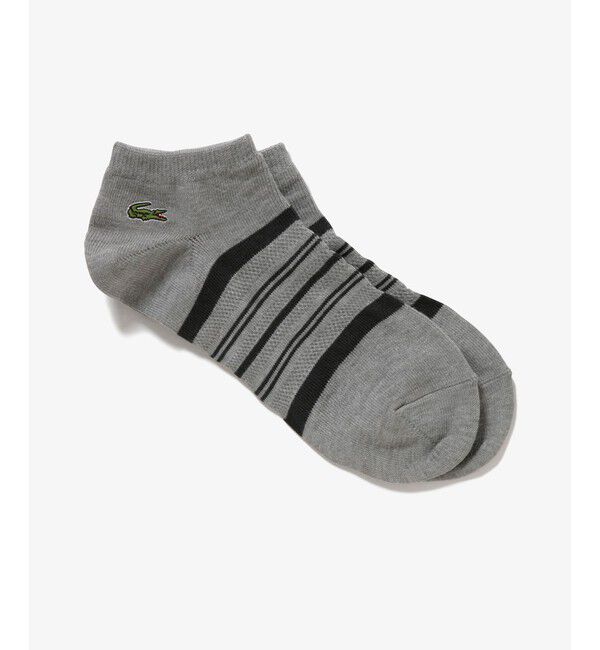 LACOSTE「メッシュ切り替えボーダーくるぶし丈ソックス 25-27cm」|ソックス|グレー