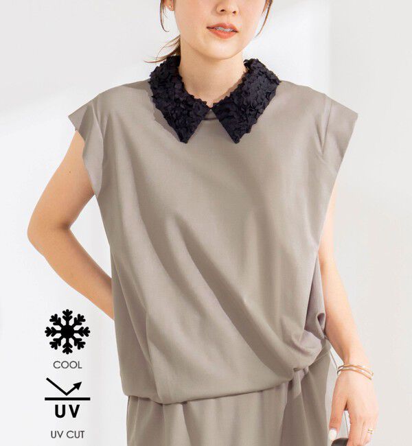 NOLLEY'S「《セットアップ対応/接触冷感》【BECシリーズ】ウォッシャブルハイスペックジャージノースリーブ」|Tシャツ・カットソー|ベージュ