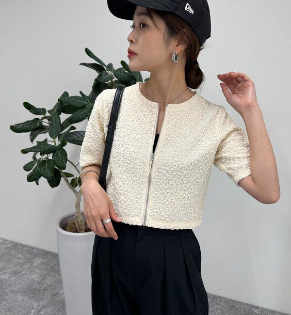 fredy emue「ポコポコZIP半袖カーディガン」|カーディガン|アイボリー