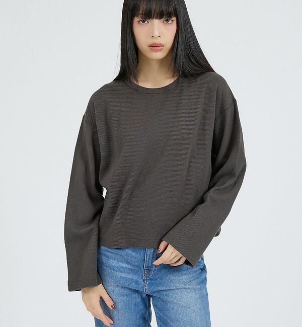 Rouge vif「【Healthknit/ヘルスニット】サーマルキング ハニカムクロップドクルー/」|Tシャツ・カットソー|ブラック