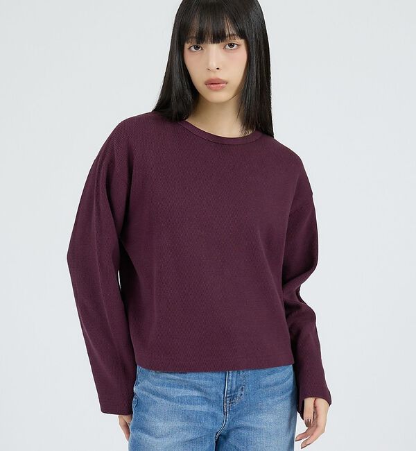 Rouge vif「【Healthknit/ヘルスニット】サーマルキング ハニカムクロップドクルー/」|Tシャツ・カットソー|ボルドー