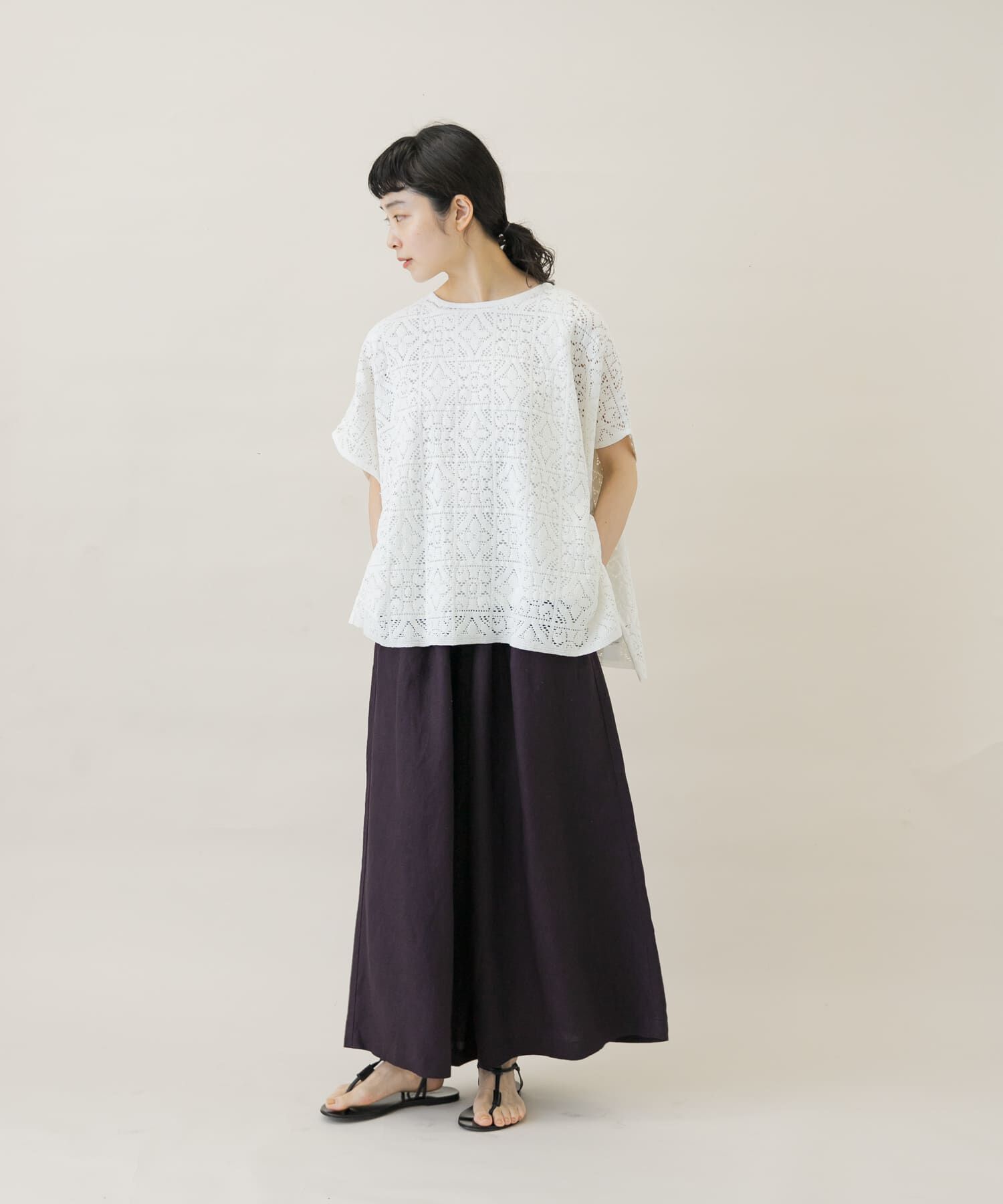 かぐれ「コットンレースポンチョプルオーバー」|Tシャツ・カットソー|