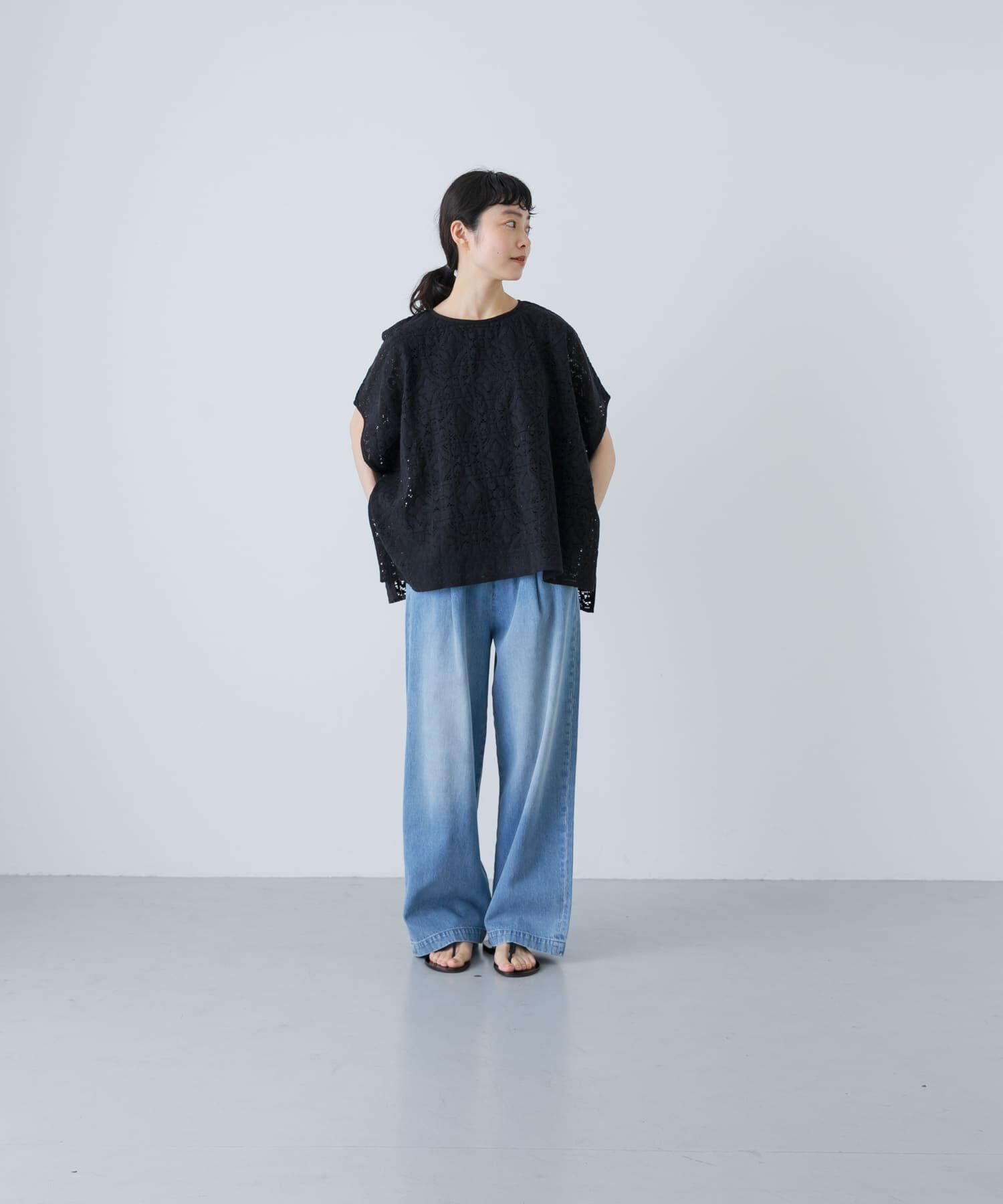 かぐれ「コットンレースポンチョプルオーバー」|Tシャツ・カットソー|