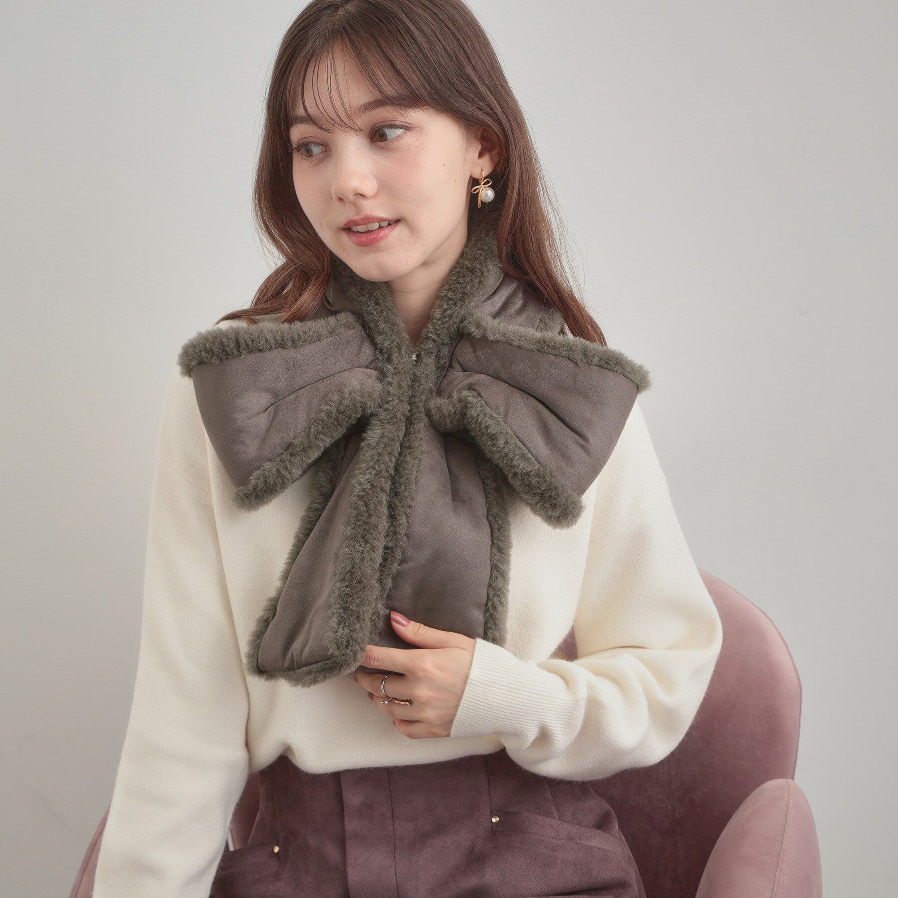 Couture broach「ムートン風リボンティペット」|ストール|