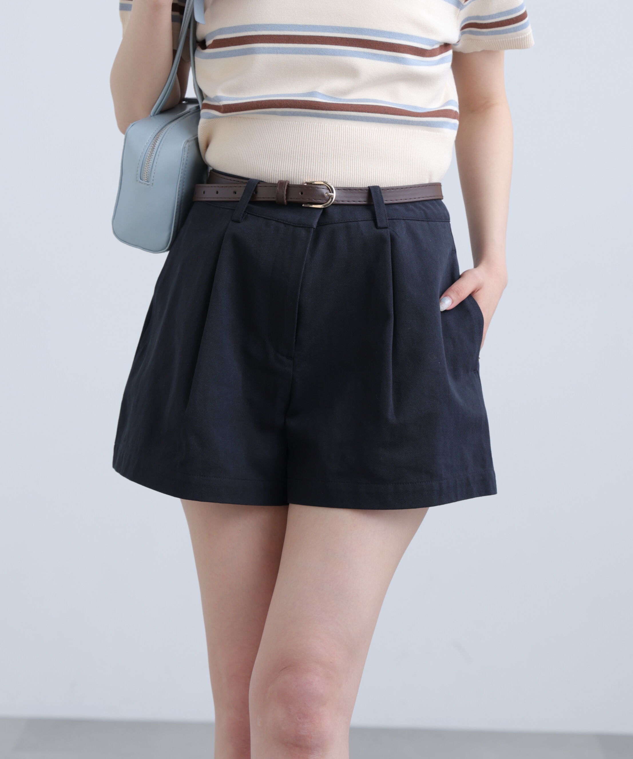  「ベルト付きショートパンツ」|その他|ネイビー