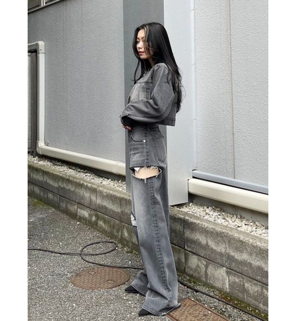 EVRIS「デニムバイカーブルゾン【セットアップ着用可能】」|デニムジャケット|