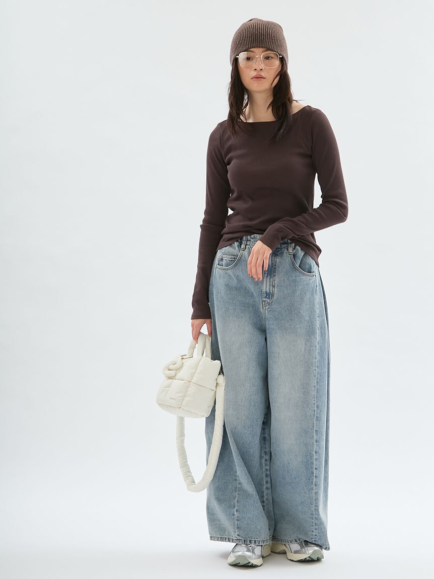 emmi atelier「ウエストゴムサイドタックデニムパンツ」|デニム|