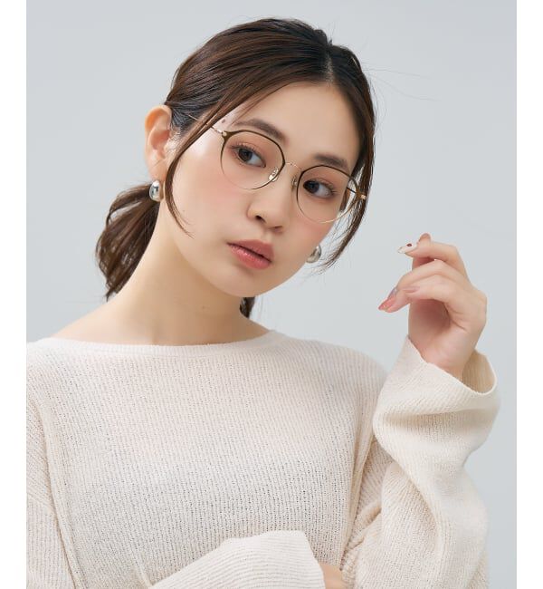  「ボストン型 メガネ | 中顔面短縮みえメガネ チタン 軽量 メタル 伊達 大人可愛い Zoff レンズ交換券付」|メガネ|濃ブラウン