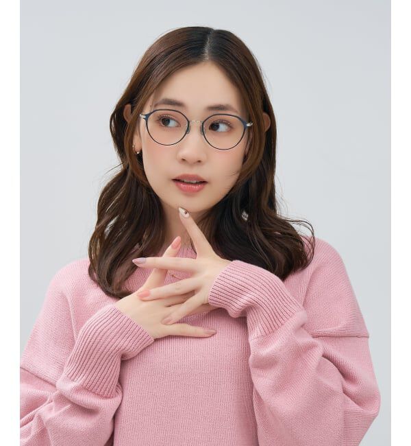  「ボストン型 メガネ | 中顔面短縮みえメガネ チタン 軽量 メタル 伊達 大人可愛い Zoff レンズ交換券付」|メガネ|ネイビー2