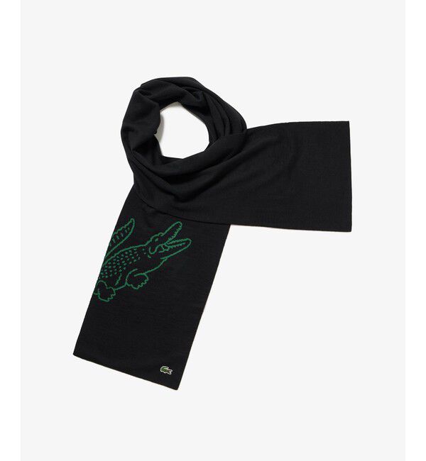 LACOSTE「ワニロゴジャカードリバーシブルマフラー」|マフラー|ブラック
