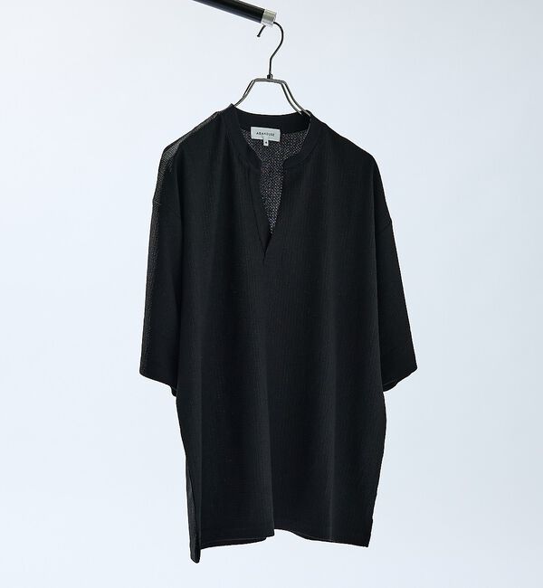 ABAHOUSE「CREPE JERSEY ヘンリーネック スキッパーTシャツ」|Tシャツ・カットソー|