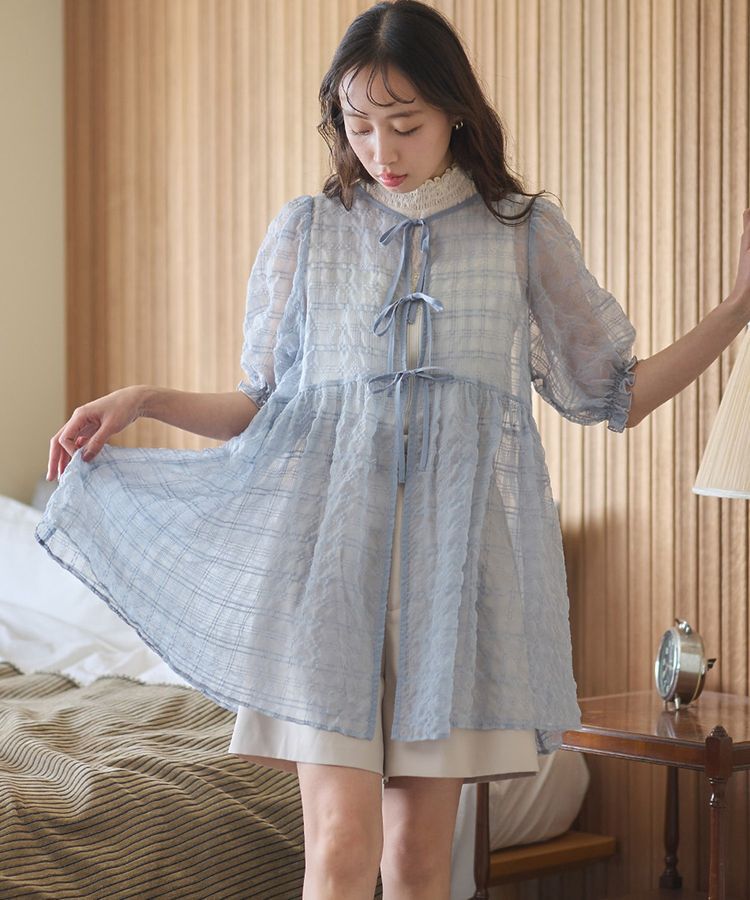 earth music&ecology「【WEB限定】シアーパフチュニック」|チュニック|Light Blue