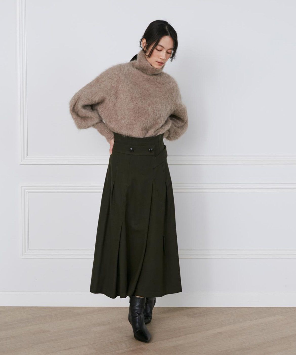 INED「フラノストレッチラップ風スカート《la veille by SUPERIOR CLOSET》」|スカート|カーキ3