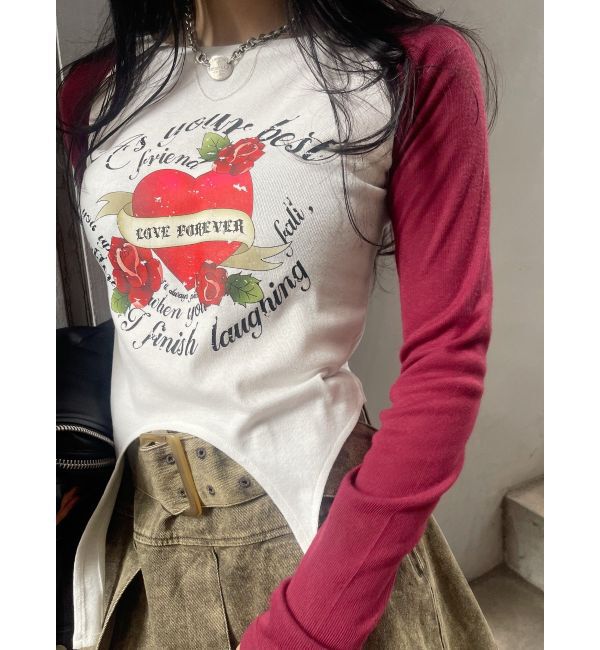 EVRIS「ローズグラフィックガーターデザイントップス」|Tシャツ・カットソー|