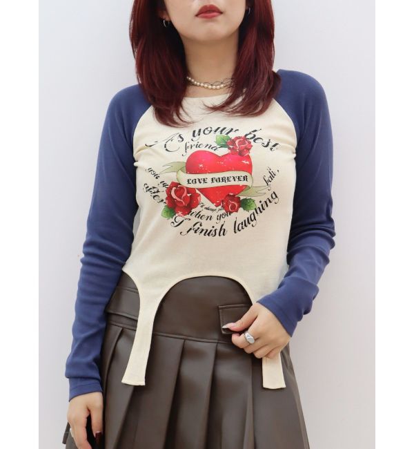 EVRIS「ローズグラフィックガーターデザイントップス」|Tシャツ・カットソー|