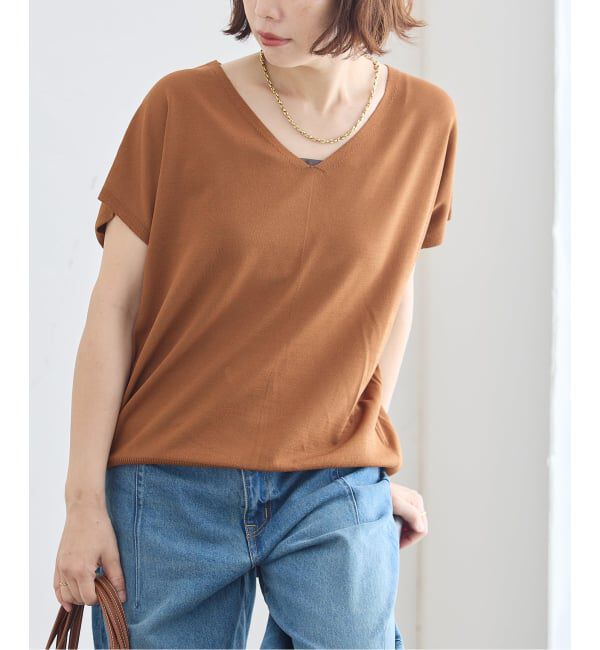 journal standard L'essage「《接触冷感/ 手洗い可能》クールタッチVネックプルオーバー」|ニット・セーター|キャメル