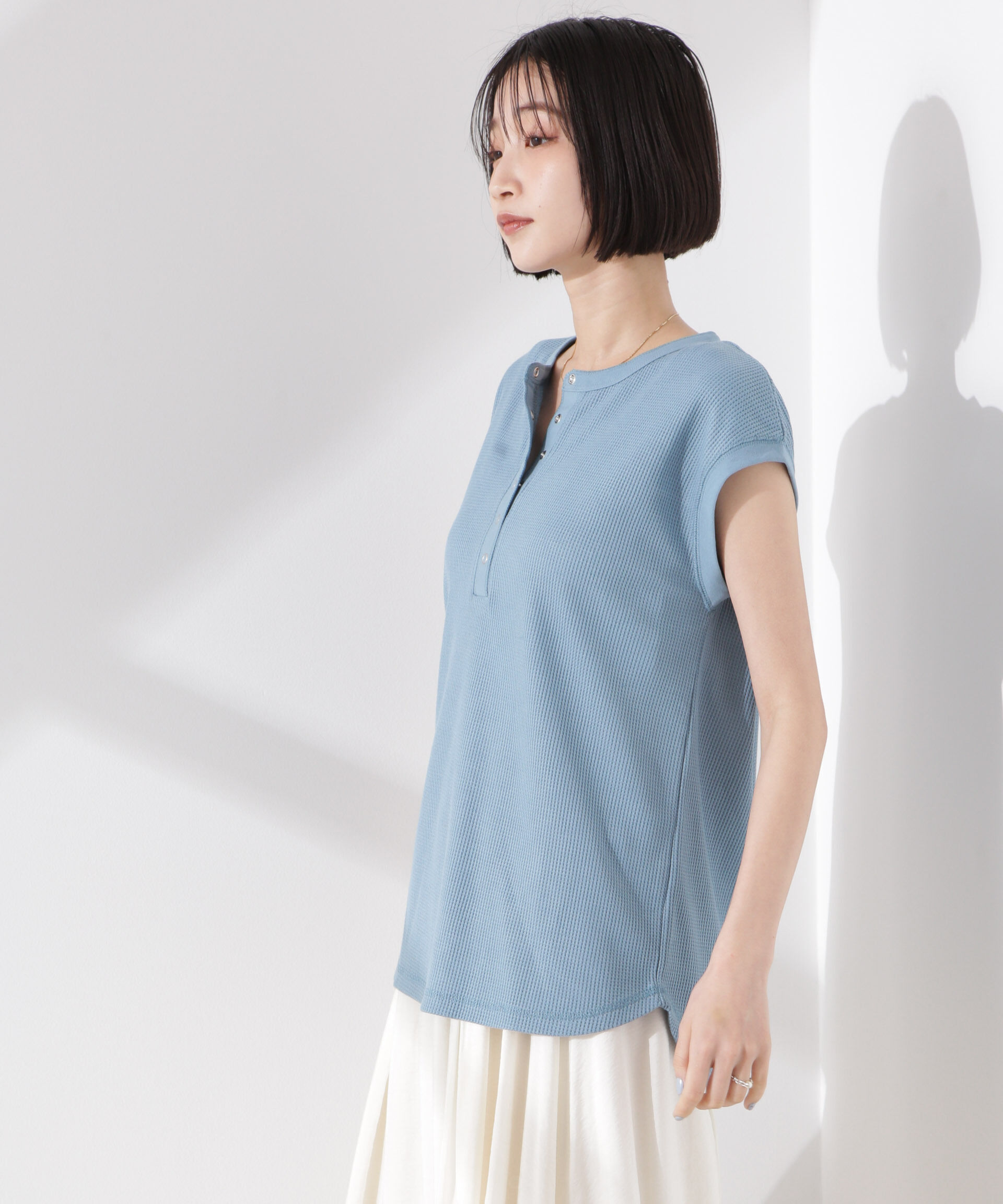 NANO universe「ワッフルヘンリーノースリーブトップス」|Tシャツ・カットソー|
