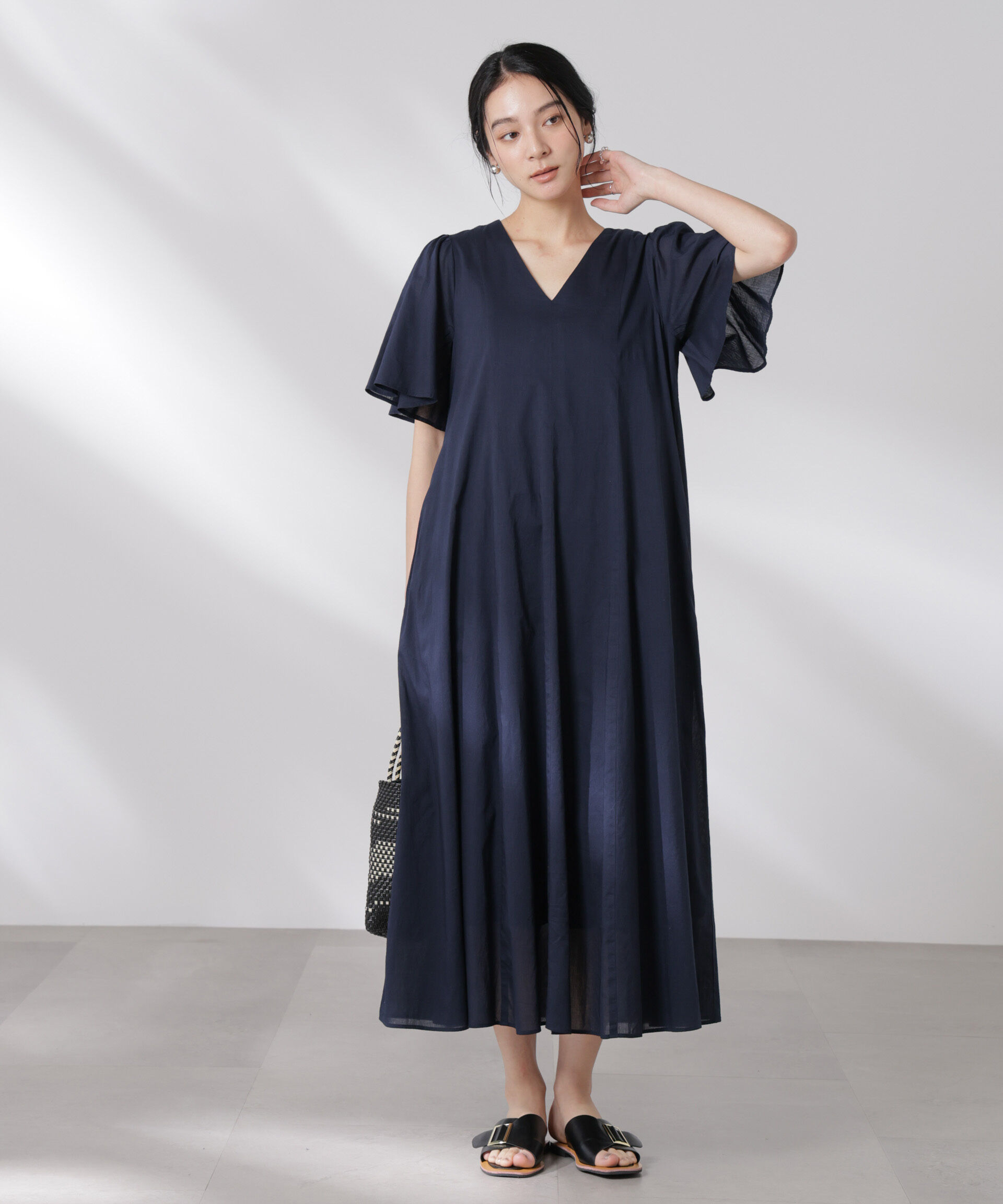 NANO universe「made in india コットンフレアワンピース」|ワンピース|ネイビー