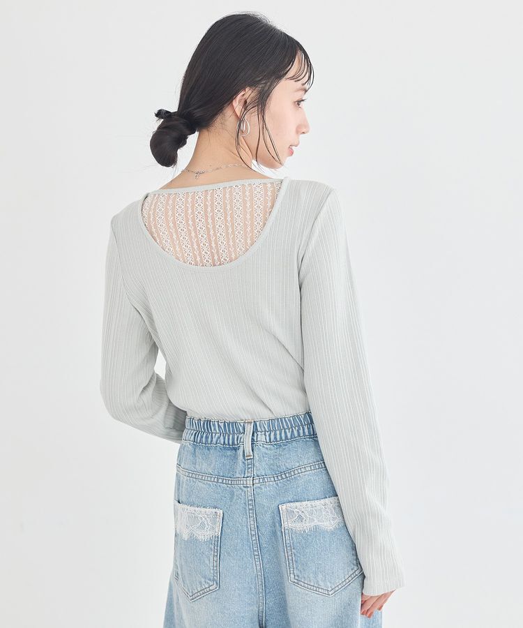 earth music&ecology「ランダムチェーンリブバックレースプルオーバー」|Tシャツ・カットソー|