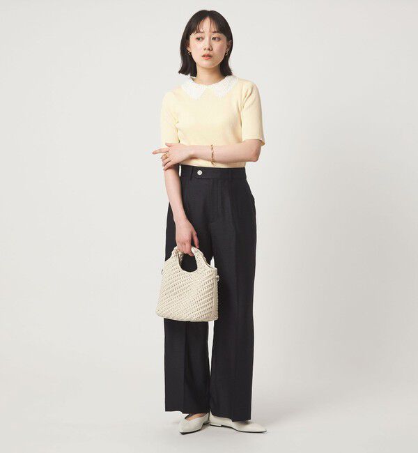 UNITED ARROWS green label relaxing「リブ エリレース 2WAY 5分袖 ニット プルオーバー」|ニット・セーター|