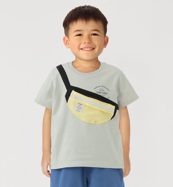 SHIPS Colors 「SHIPS Colors:80～130cm /〈洗濯機可能〉ボディバッグ プリント Tシャツ」|Tシャツ・カットソー|ライトグリーン