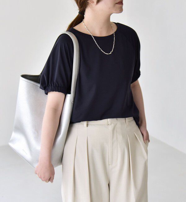 quaranciel「quaranciel:〈洗濯機可能〉シルク ミックス パフ スリーブ プルオーバー」|Tシャツ・カットソー|ネイビー