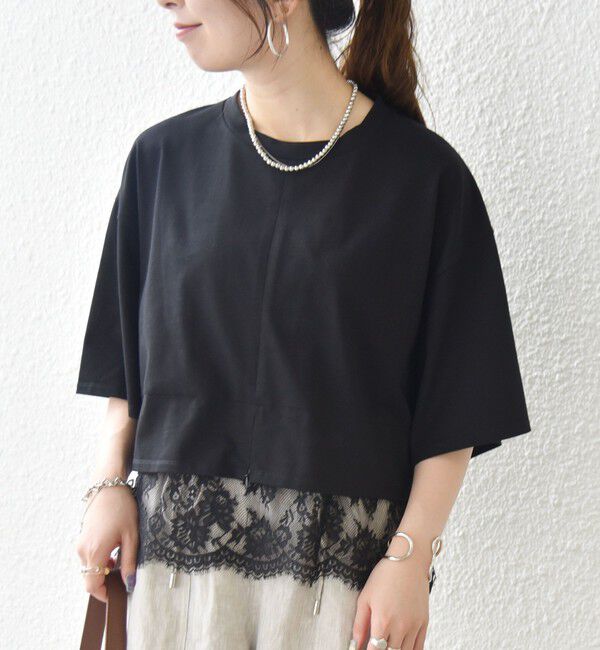 SHIPS any「《一部追加予約》SHIPS any:〈洗濯機可能〉ジップ レース ヘム ハーフスリーブ TEE」|Tシャツ・カットソー|