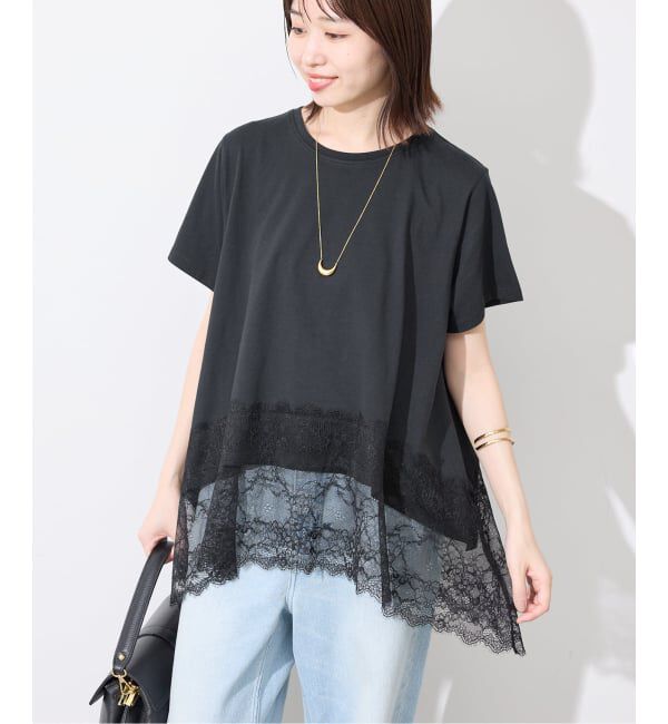 SLOBE IENA「《シリーズあり》レースコンビハーフスリーブカットソー」|Tシャツ・カットソー|