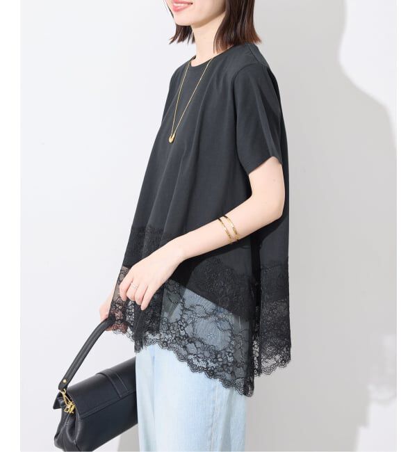 SLOBE IENA「《シリーズあり》レースコンビハーフスリーブカットソー」|Tシャツ・カットソー|