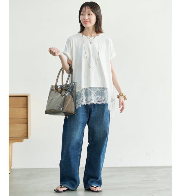 SLOBE IENA「《シリーズあり》レースコンビハーフスリーブカットソー」|Tシャツ・カットソー|