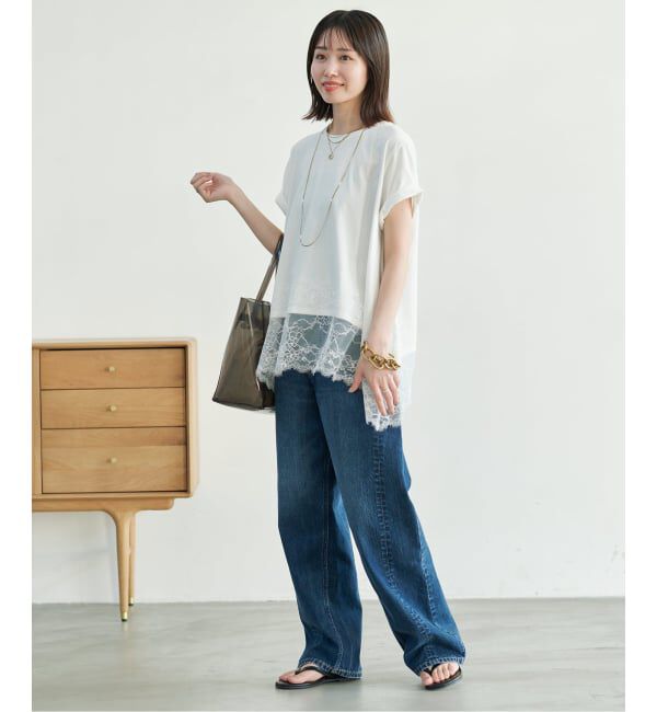 SLOBE IENA「《シリーズあり》レースコンビハーフスリーブカットソー」|Tシャツ・カットソー|