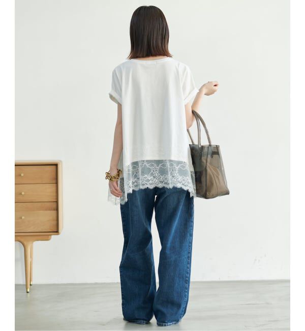 SLOBE IENA「《シリーズあり》レースコンビハーフスリーブカットソー」|Tシャツ・カットソー|