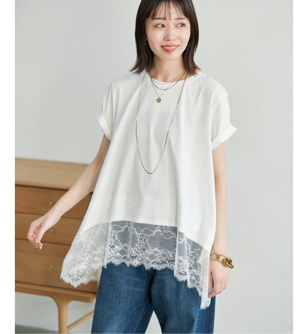 SLOBE IENA「《シリーズあり》レースコンビハーフスリーブカットソー」|Tシャツ・カットソー|
