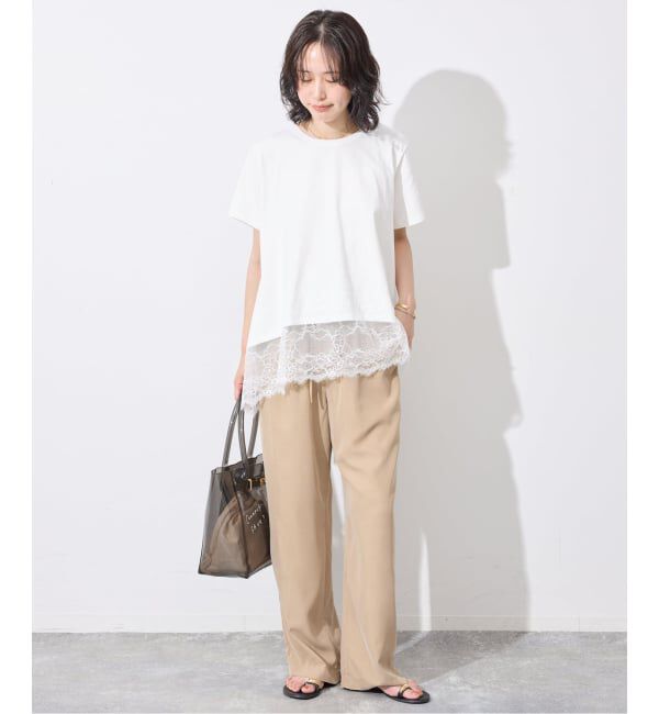 SLOBE IENA「《シリーズあり》レースコンビハーフスリーブカットソー」|Tシャツ・カットソー|