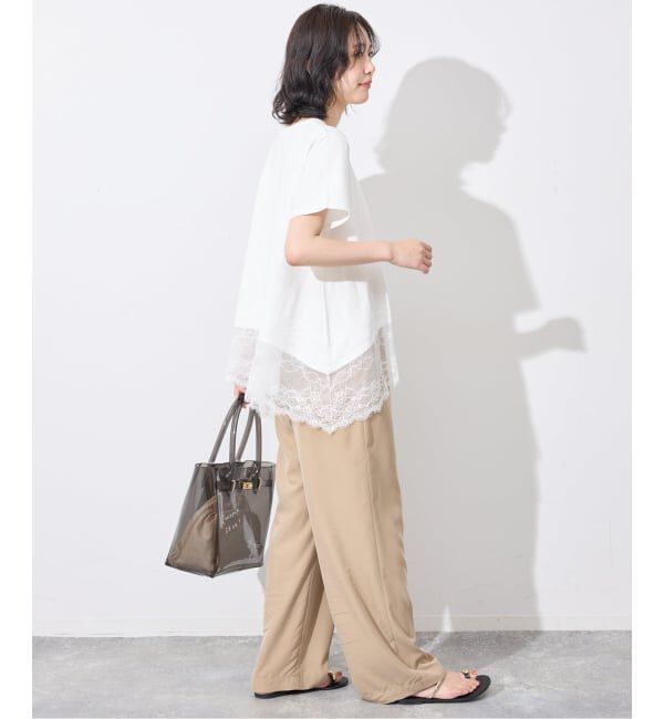 SLOBE IENA「《シリーズあり》レースコンビハーフスリーブカットソー」|Tシャツ・カットソー|