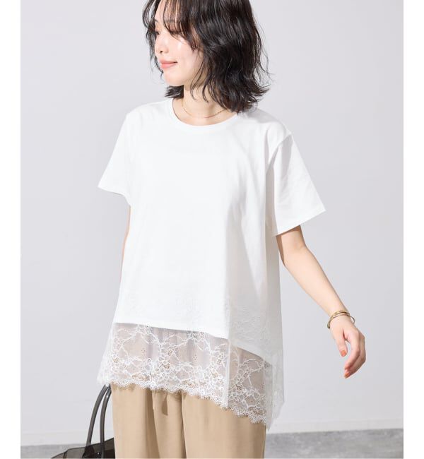 SLOBE IENA「《シリーズあり》レースコンビハーフスリーブカットソー」|Tシャツ・カットソー|