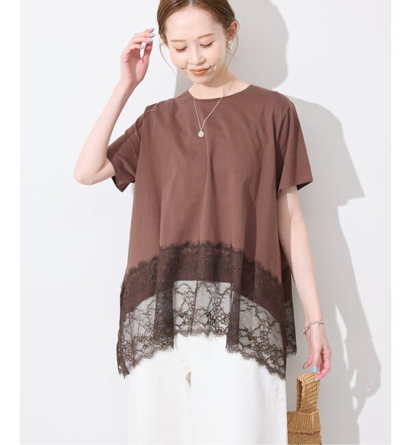 SLOBE IENA「《シリーズあり》レースコンビハーフスリーブカットソー」|Tシャツ・カットソー|