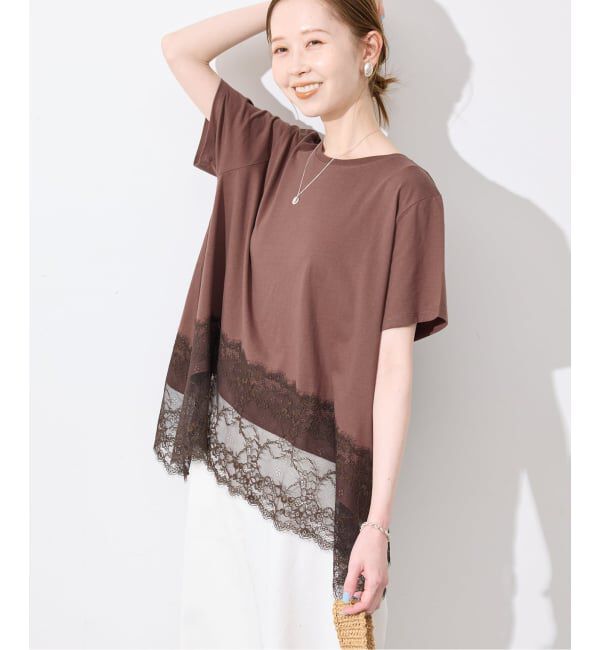 SLOBE IENA「《シリーズあり》レースコンビハーフスリーブカットソー」|Tシャツ・カットソー|