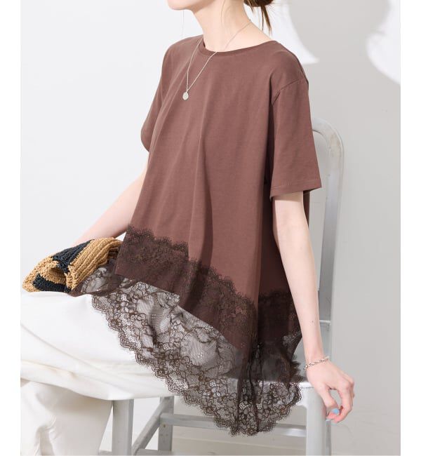 SLOBE IENA「《シリーズあり》レースコンビハーフスリーブカットソー」|Tシャツ・カットソー|