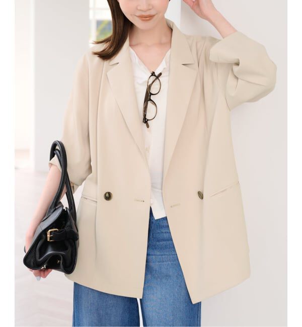 U by SPICK&SPAN「UVカット ツイルダブルジャケット」|テーラードジャケット|ベージュ