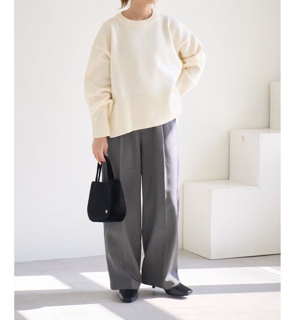 Rope&rsquo;Picnic「【低身長・小柄さんサイズ】レディハンサムシリーズ ウールライクウエストタックセミワイドパンツ」|スラックス|