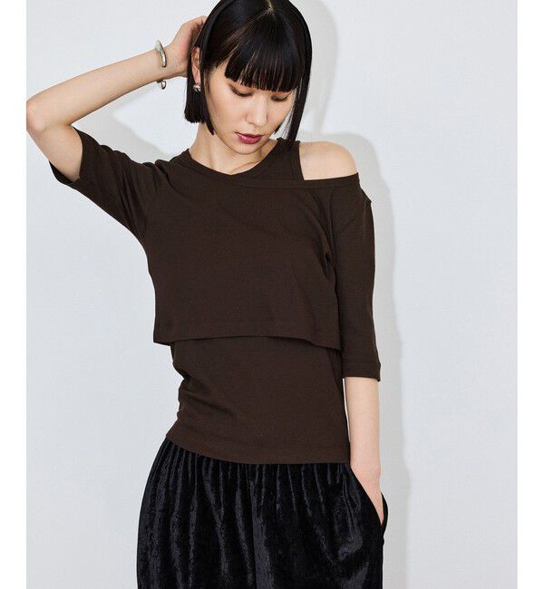ADAM ET ROPE'「ボーダーレイヤードSET TEE」|Tシャツ・カットソー|ブラウン(20)